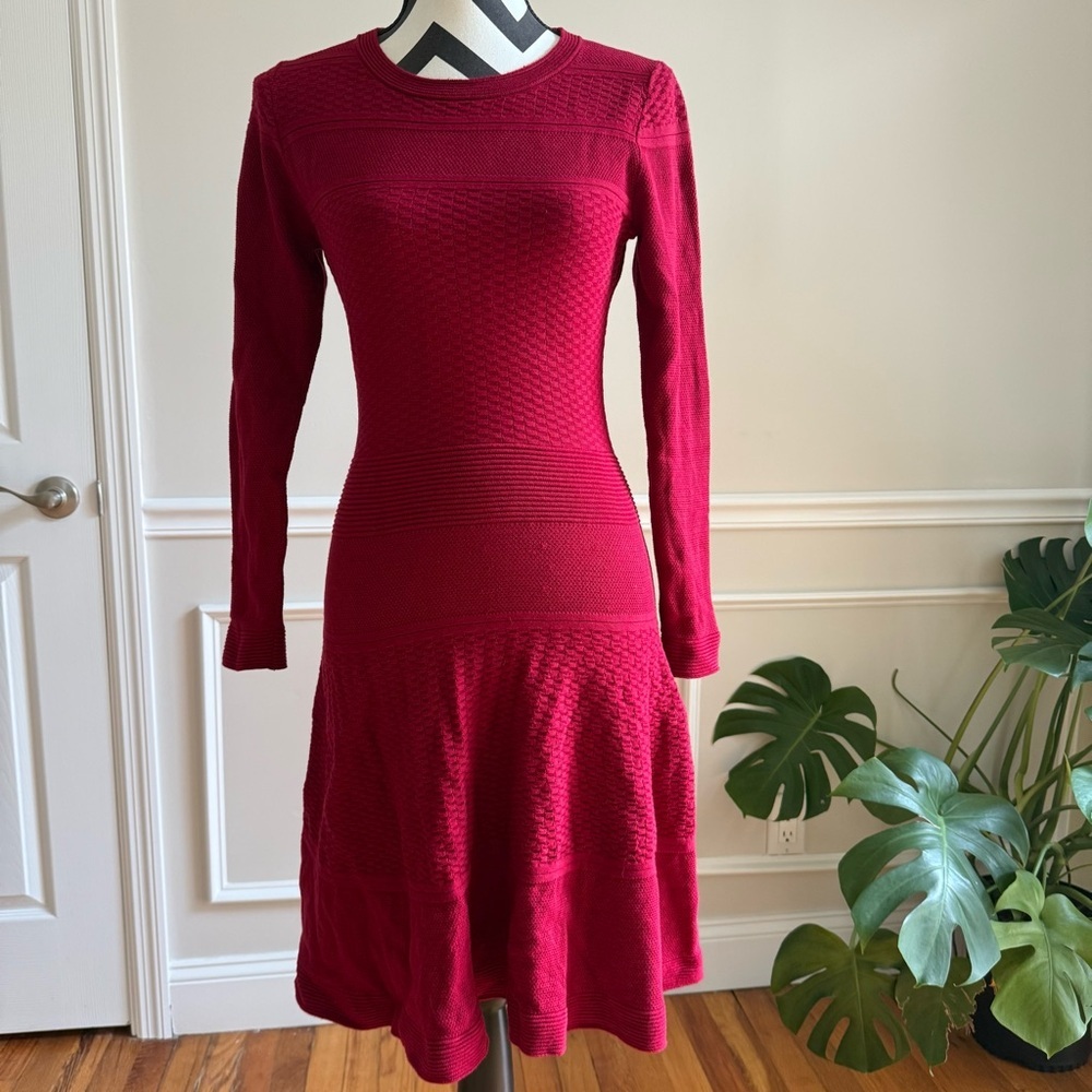 SANDRO Red Knit Long Sleeve Holiday Midi Dress Christmas size Medium